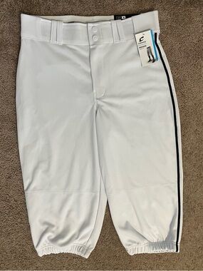 White Men's Athletic Baseball Pants with Side Stripe